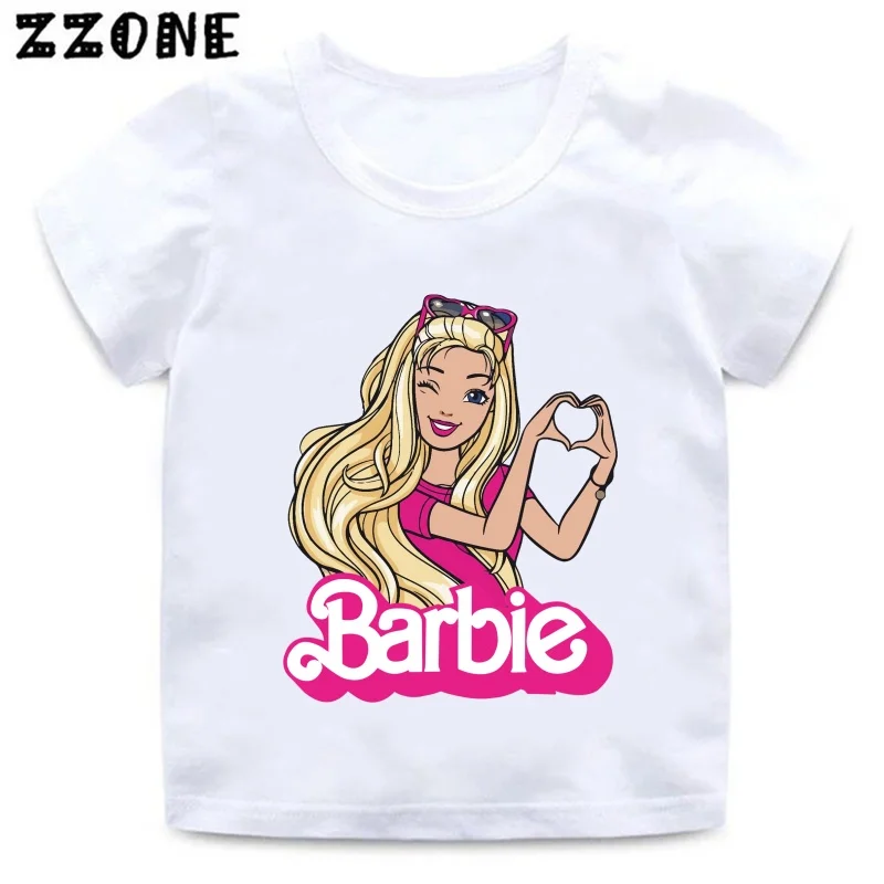 Hot Sale Barbie Princess Print Cartoon Kids T-Shirts Fashion Kawaii Girls Clothes Baby Boys T shirt Summer Children Tops,ooo5906 5