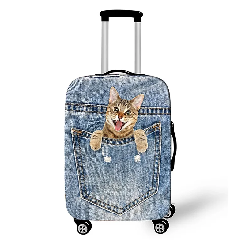 Pocket Dog Luggage Cover Thick Denim Luggage Protective Cover 18-32 Inch Trolley Case Suitcase Case Dust Cover Travel Accessories