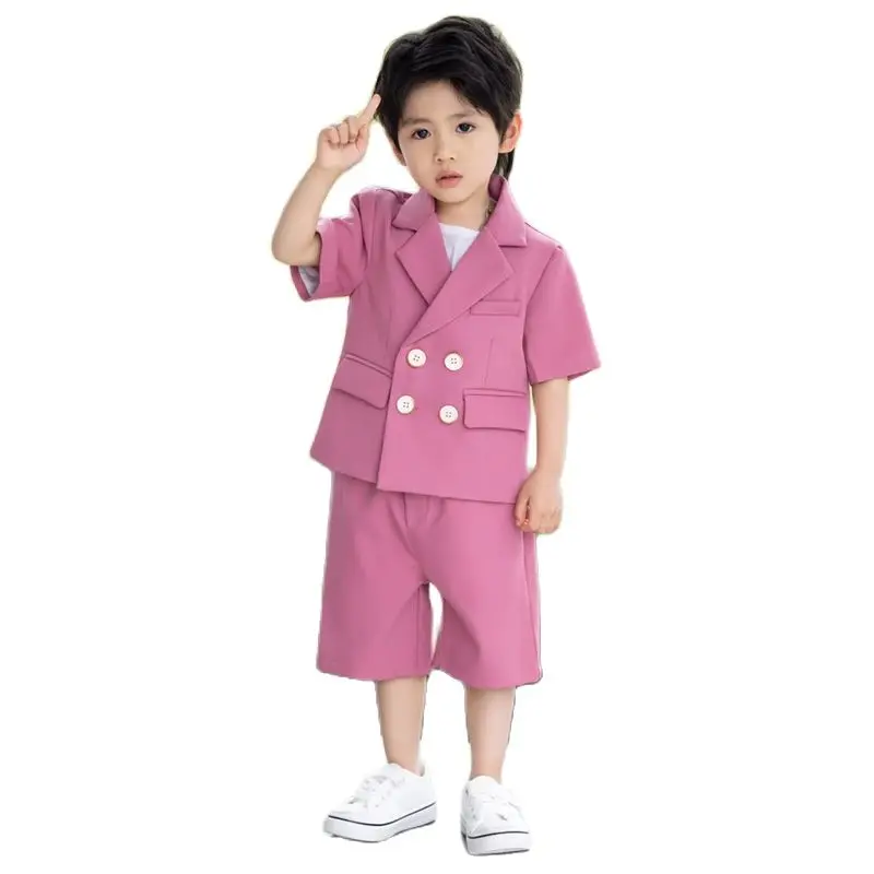

Boys Girls Yellow Pink Jacket Shorts Bowtie 3PS Photograph Suit Kids 1Year Birthday Party Dress Children Wedding Performance Set