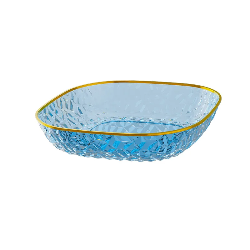 Fashion Fruit Plate Living Room Salad Plate Plastic Tray Home Decoration Golden Edge Stackable Snacks Serving Platter 4pcs/set