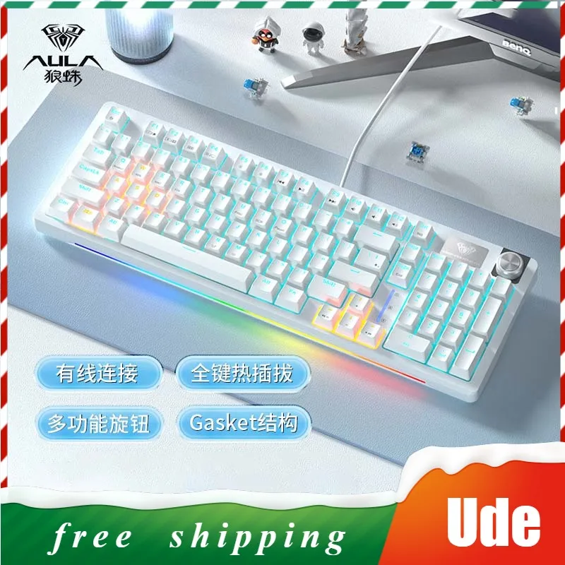 

Aula S98 E-sports Mechanical Keyboard Wired Multi-function Knob Gasket Structure Full Key Hot-swappable Ergonomic game Keyboard