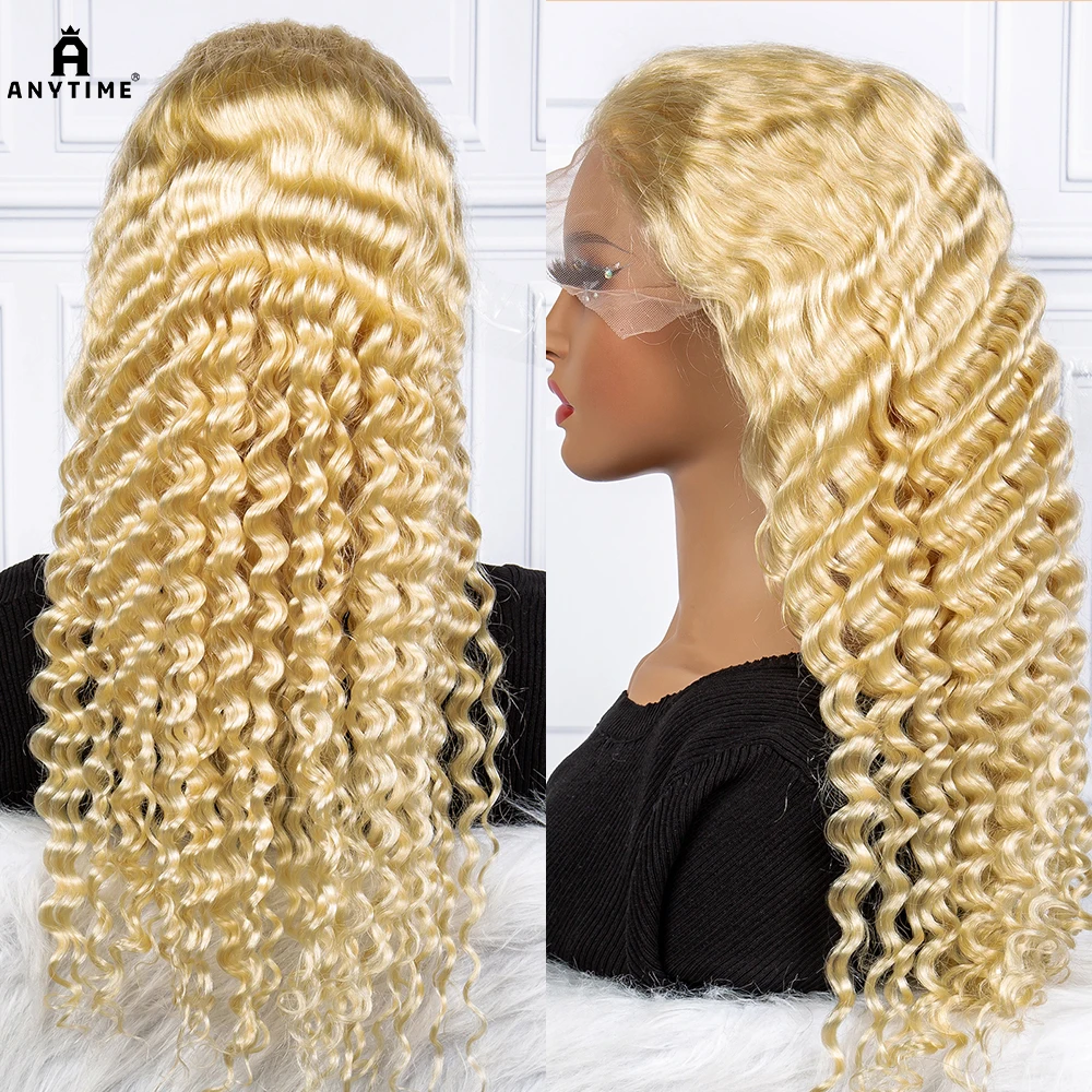 Deep Wave Wig Blonde 613# 250% Density Deep Wave Wavy Curly Human Hair Wigs 13x4 Transparent Lace Frontal Wig for Black Women