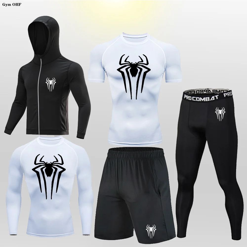 

Men's 5 Pcs/Set Tracksuit Gym Fitness Compression Sports Suit Clothes Running Jogging Sport Wear Exercise Workout Tights suit