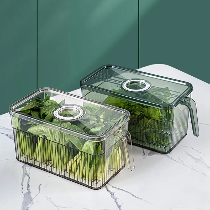 Refrigerator Storage Box Timekeeping Keep Fresh Food Organizer Box With Handle Transparent Material