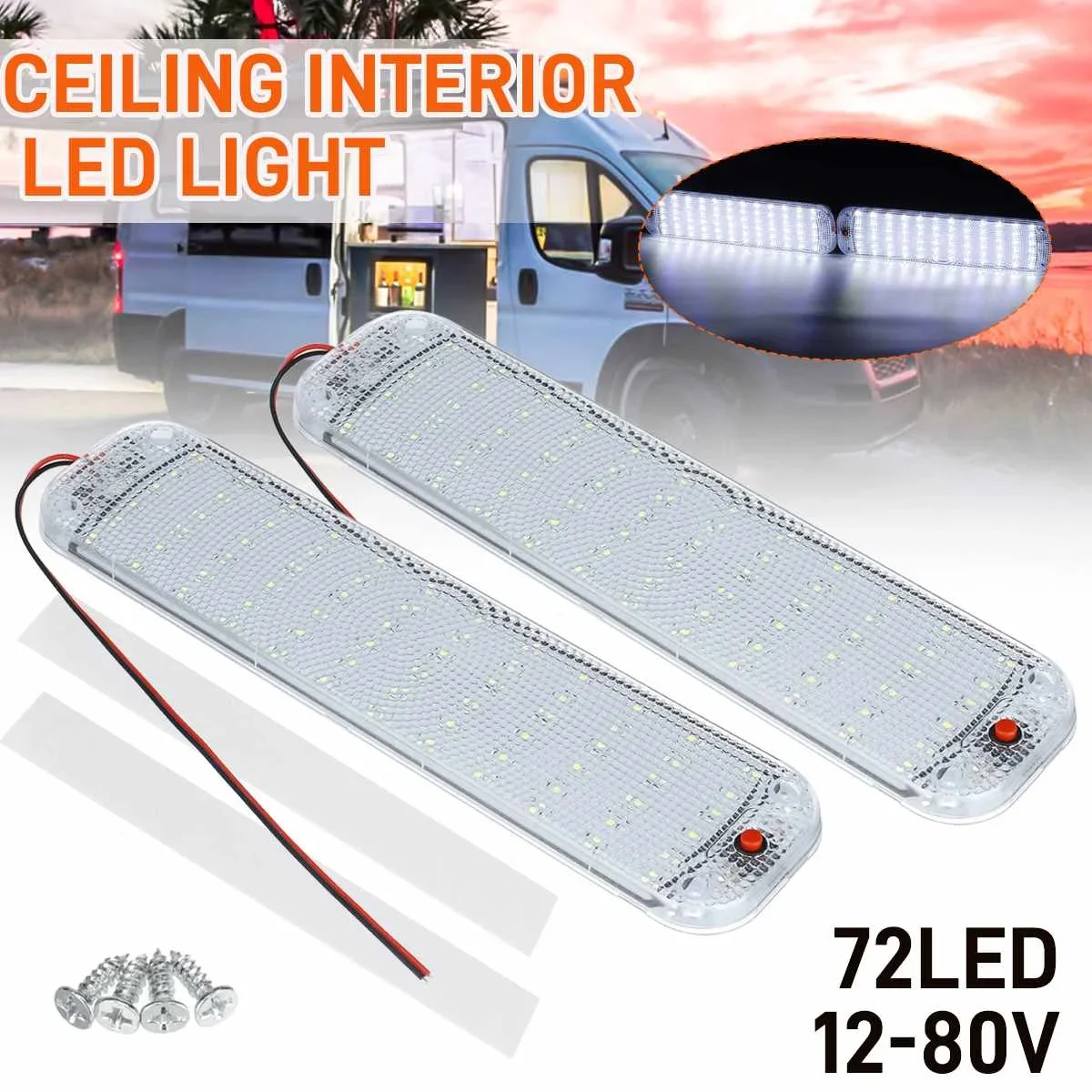 12V-80V Led Bar Car Interior Light Lamp Strip Light Bar Interruttore On/Off Per Van Truck Truck Camper Caravan Camping Boat 24V