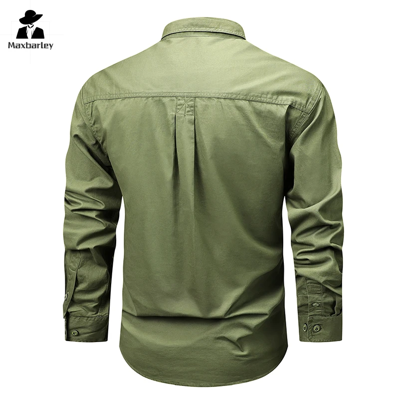 100% Cotton Shirt Men's Autumn Casual Anti-wrinkle Multi-pocket Long-sleeved Shirt Men's Solid Color All-match Commuter Shirt