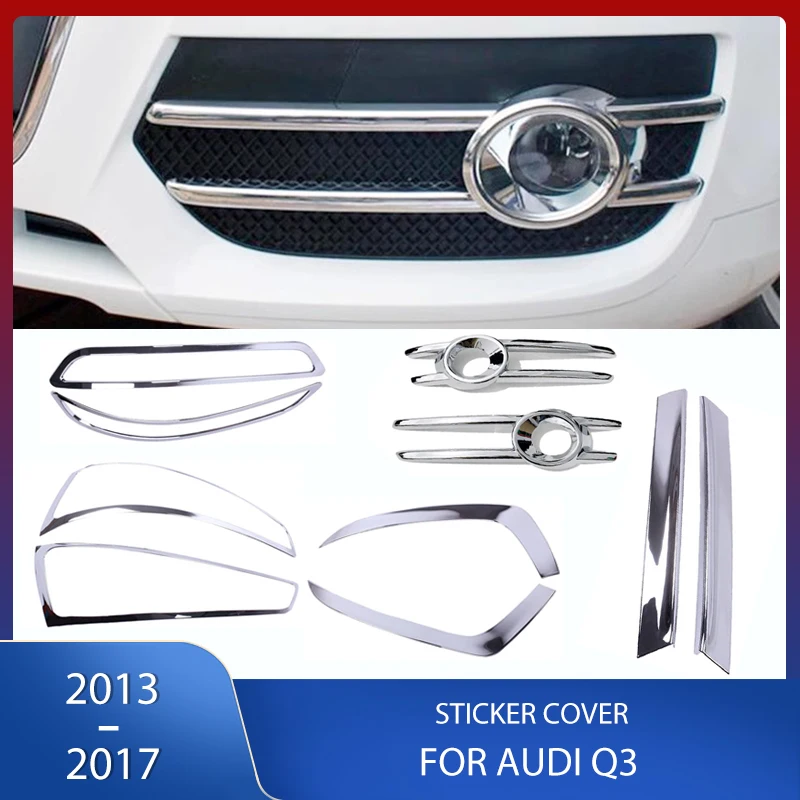 

Decor Sticker Cover Chrome Exterior Accessories Front Fog Light Lamp Frame Grille Headlight Eyebrow Trim For Audi Q3 2013-2017