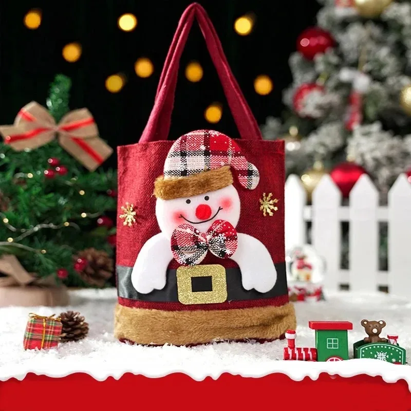 20PCS Christmas Gift Bags Handbags Tote Bags Candy Bags Snowman Bear Gift Bags Storage Bags Christmas Decoration 2