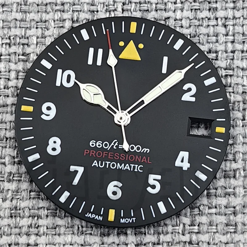 Pilot Style Black Watch Dial and Hand Sets with C3 Green Luminous - 29mm Watch Accessory