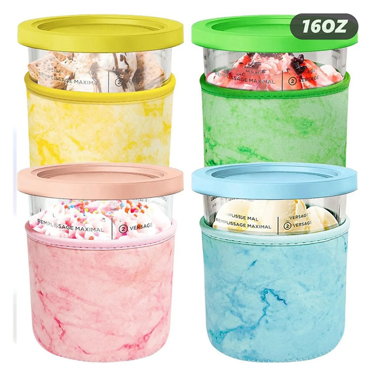 Pack of 4 16OZ Ice Cream Neoprene Sleeve for Ninja Creami Deluxe Accessories Reusable Insulated Sleeves