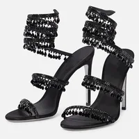 Sandales à talons hauts pour femmes, avec franges en strass, Design élégant, talons aiguilles, chaussures de soirée tendance 5