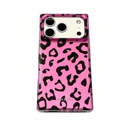 Chic Black & Hot Pink Leopard Print Rectangular Phone Case - Shockproof Hard TPU Back Cover - iPhone 15 (Rose)