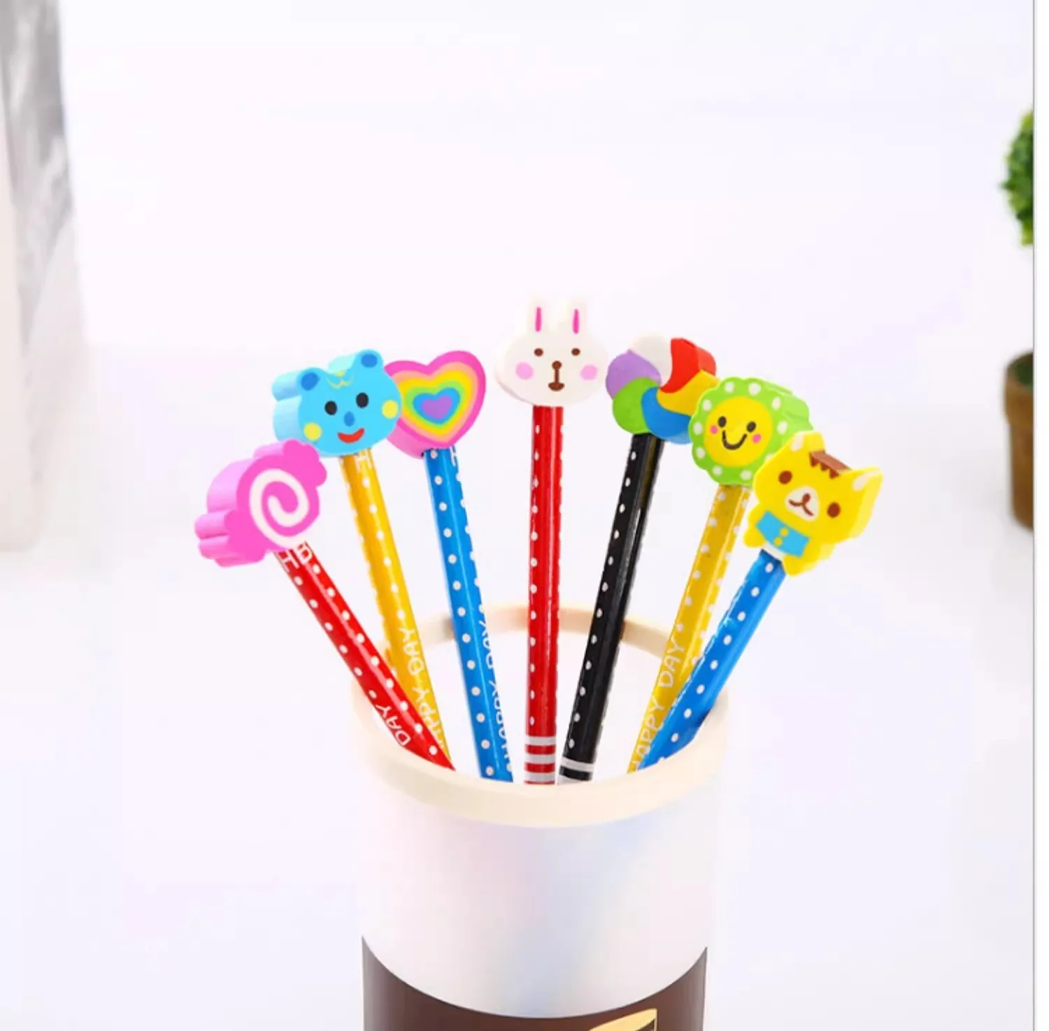 Eraser Pencil Writing Stationery 40piece Random cartoon animal HB pencils School students Wooden pen with removable eraser cute erasable correction pen