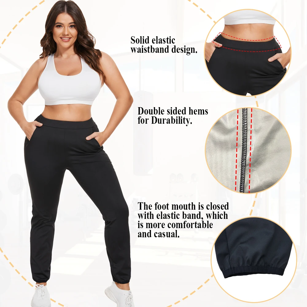 NINGMI Women Slimming Sauna Pants Fat Burning Sweat Pants Shapewear Workout Pants Sauna Wear Weight Loss Pants