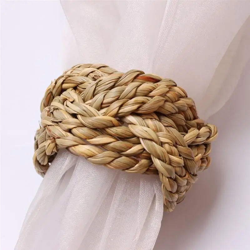 Woven Handmade Napkin Ring Woven Rustic Natural Napkin Ring Holder Table Decor Wooden Easter Rattan Rings Buckle 6Pcs napkin ring