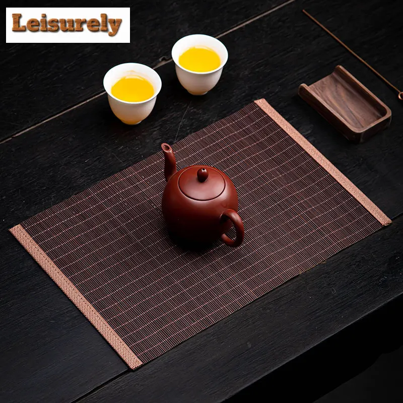 Japanese Bamboo Woven Tea Table Mats Ancient Teacup Coaster Set Drink Coaster Dinner Table Cloth Mat Chinese Tea Set Ornaments