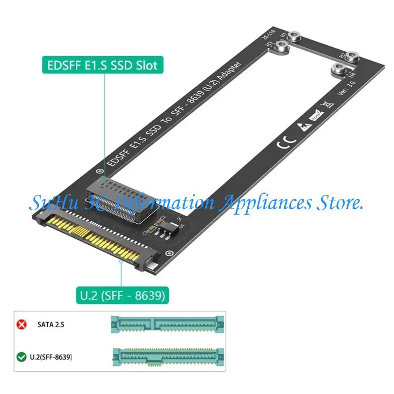 U.2 어댑터 카드에 대한 플러그 플레이 E1.S 드라이브는 데이터 센터 사용을 위해 PCIe 및 비휘발성 메모리 Express를 지원합니다.