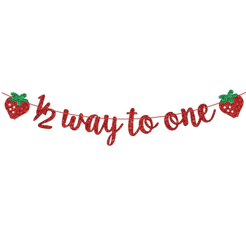1PC Kids Happy Half Way to One Garland Glitter Red Berry 1/2 Banner Backdrops Decoration 120Days Party Fruit Flag