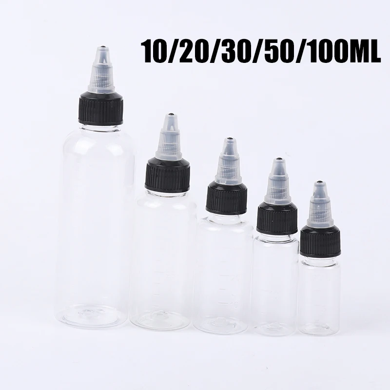 

10/20/30/50/100ml Empty Hair Dye Bottle Twist Top Cap Refillable Squeeze Container With Graduated Scale For Tattoo Pigment Ink