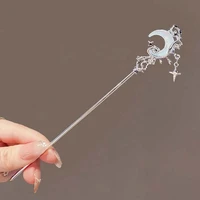 Vintage Moonstone Star Moon Hair Sticks for Women Chinese Style Cross Tassel Hairpin Disk Hair Chopsticks Hair Accessories 3
