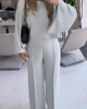 2025 Spring 2 Pieces Round Neck Bell Sleeve Top and Casual Loose Fit Pants Set 2