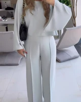 2025 Spring 2 Pieces Round Neck Bell Sleeve Top and Casual Loose Fit Pants Set 2