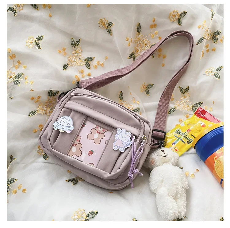 Japanese Cute Shoulder Bags  Teenage Girls Transparent Bags New Sweet Canvas Crossbody Bags School Style Bolso Mujer