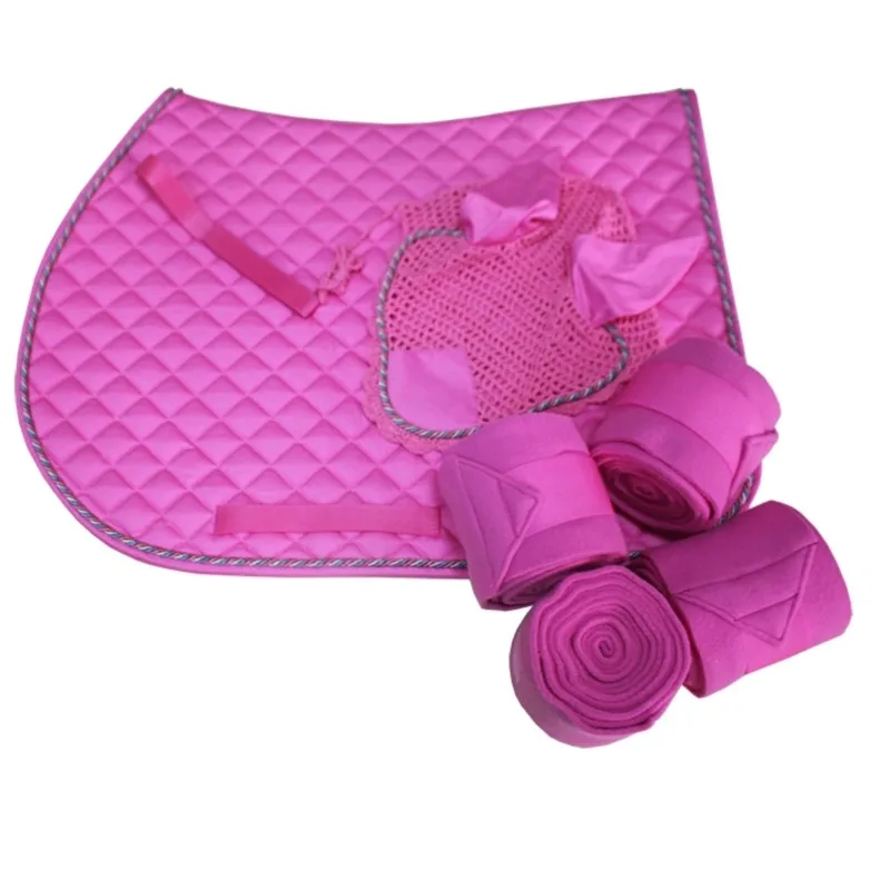 Pure Cotton Breathable And Absorbent Saddle Pad Ear Muffs Bandage Gaiters Three-piece Matching Equestrian Sweat Pad
