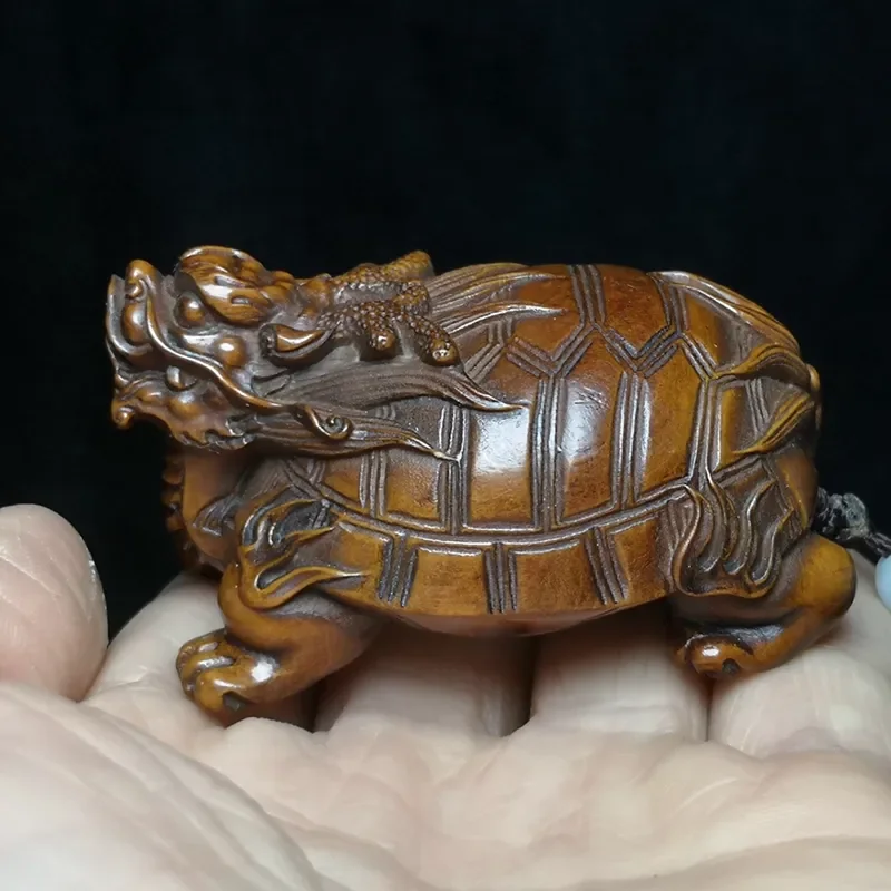 

1919 Antique art 2.6" Old Chinese boxwood hand carved dragon turtle statue netsuke table Decoration Gift collectable