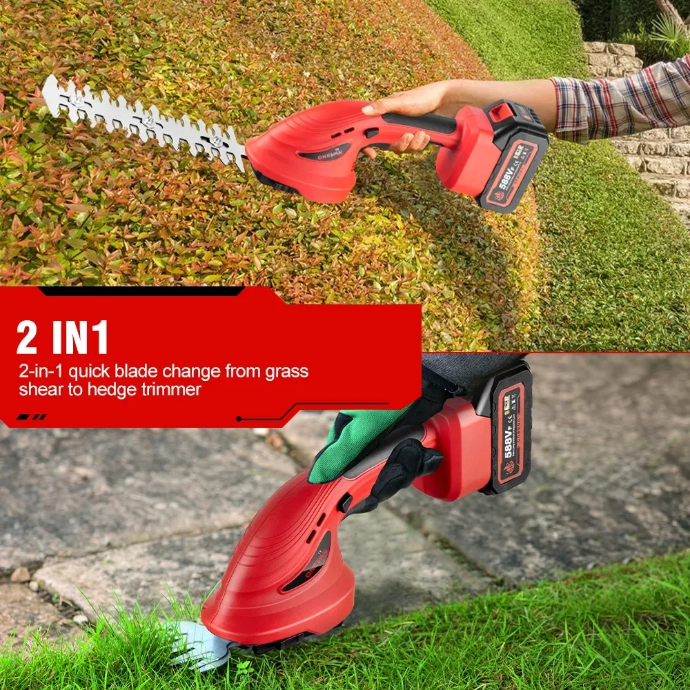ONEVAN 2IN1 Electric Hedge Trimmer 20000RPM Cordless Garden Shrub Weeding Pruning Grass Lawn Mower For Makita 18V Battery Pin electric hedge trimmer