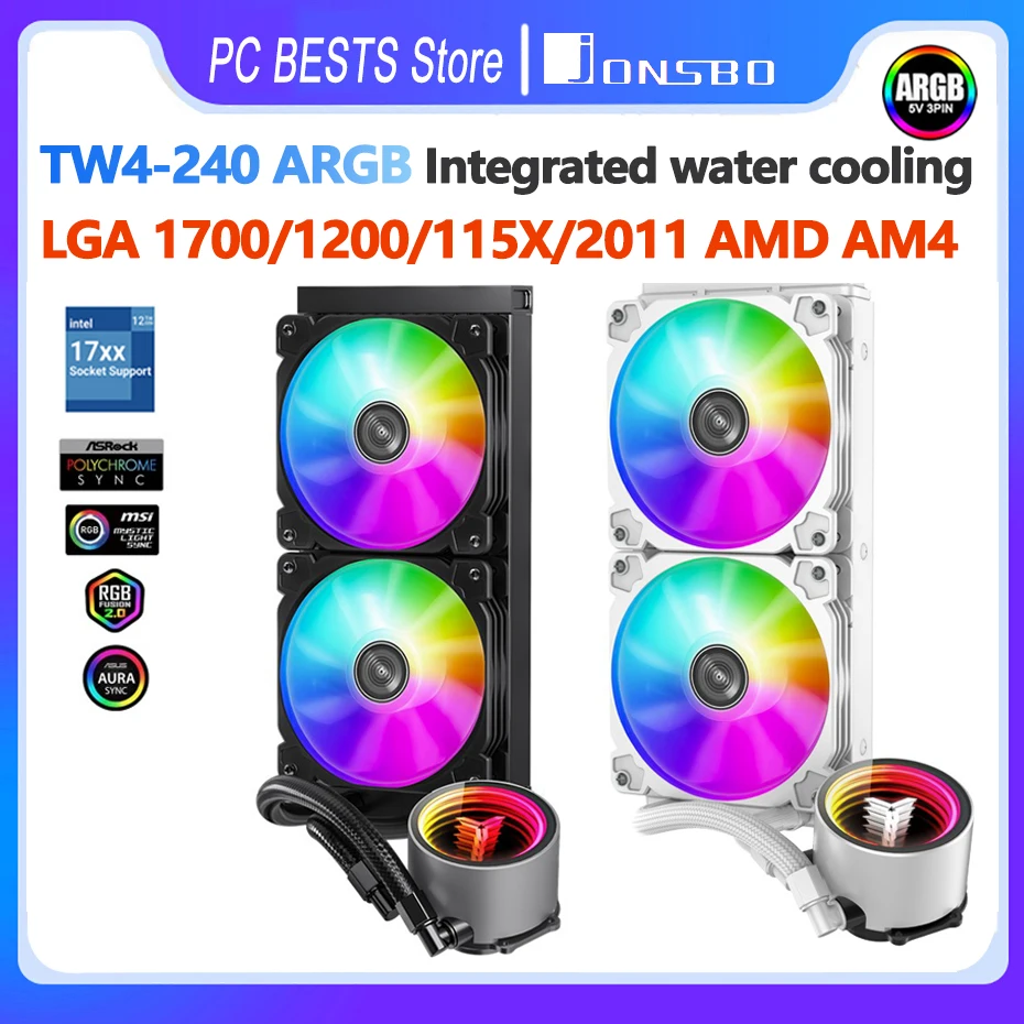 

Jonsbo SHADOW TW4-240 ARGB Liquid Water Cooling CPU Cooler Computer Case 120mm Fan Integrated Radiator LGA1700 115x1200 2011 AM4