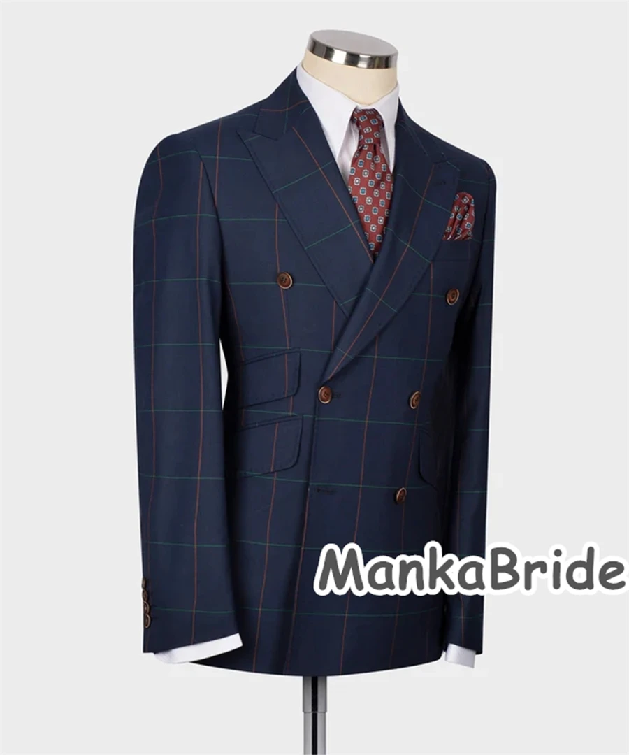 Double Breasted Classic Navy Blue Men's Suits Wedding Groom Tuxedo Winter/Autumn Business Wear Prom Party Elegant Male Suit