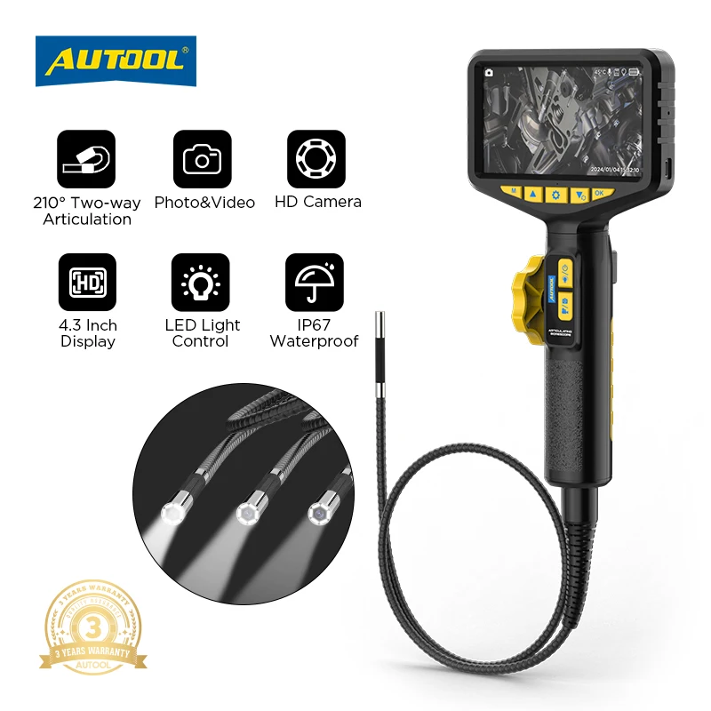 AUTOOL SVB305 방수 IP67 자동차 산업용 내시경 자동차 검사용 조명 자동 초점 1080 HD IMG 및 비디오 지원