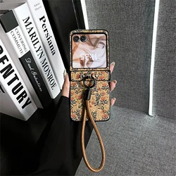 Koreaanse Luxe Retro Bruine Bloem Case met Leren Armband