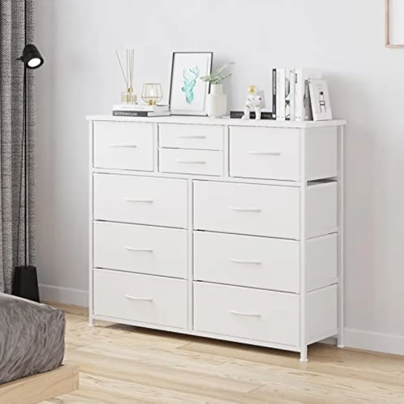 

LUMTOK 10-Drawer Dresser, Fabric Storage Dressers Drawers for Bedroom, Hallway, Nursery, Closets, Steel Frame, Wood Top