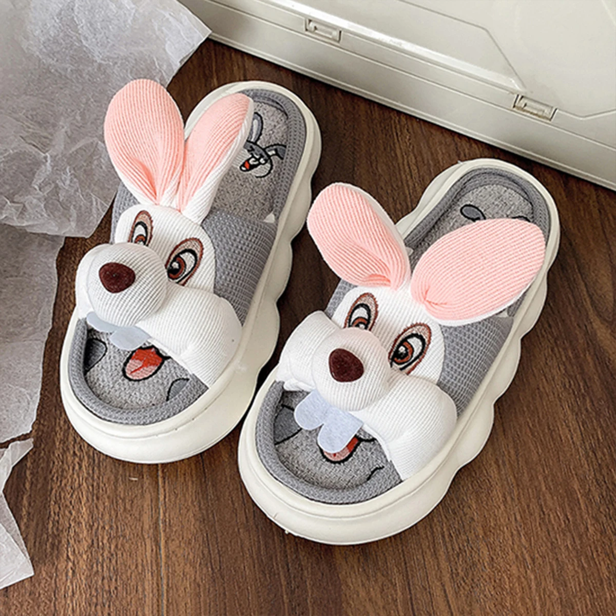 Cartoon Pig Slippers - Cute Kawaii House Slippers For Women & Men, Non-Slip Indoor/Outdoor, Linen & TPR Sole - View #6
