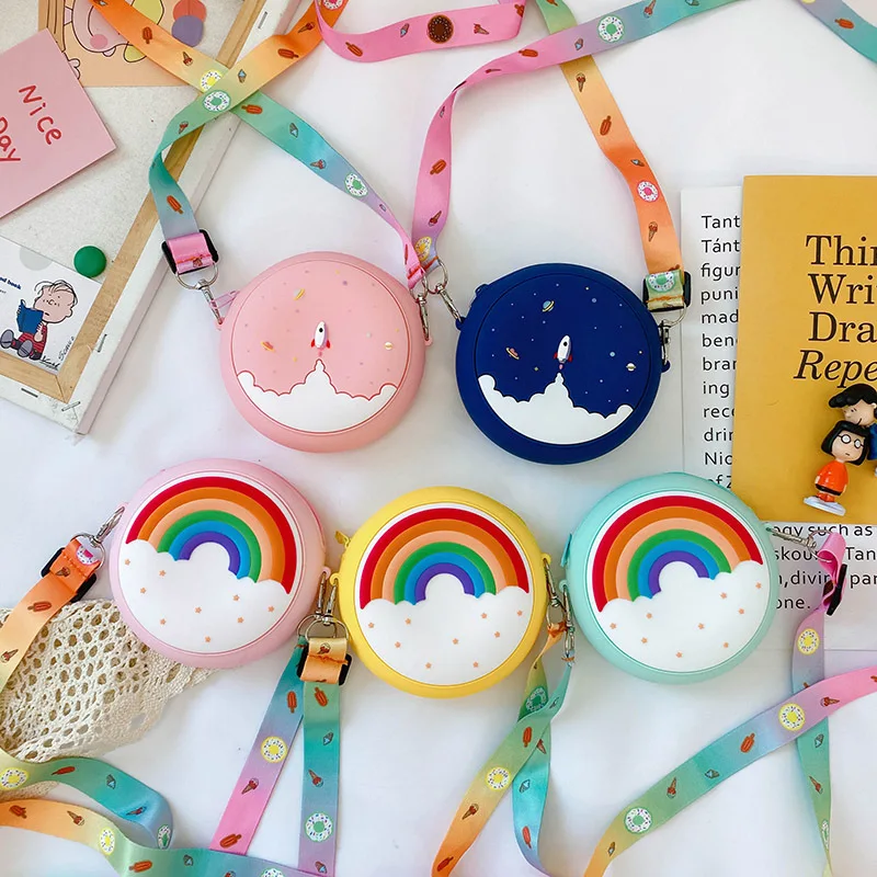 Hot Travel Rainbow Printed Pocket Package Round Donut Crossbody Bag for Child Girl Children Shoulder Bag Adjustable Strap Vacation crossbody bags