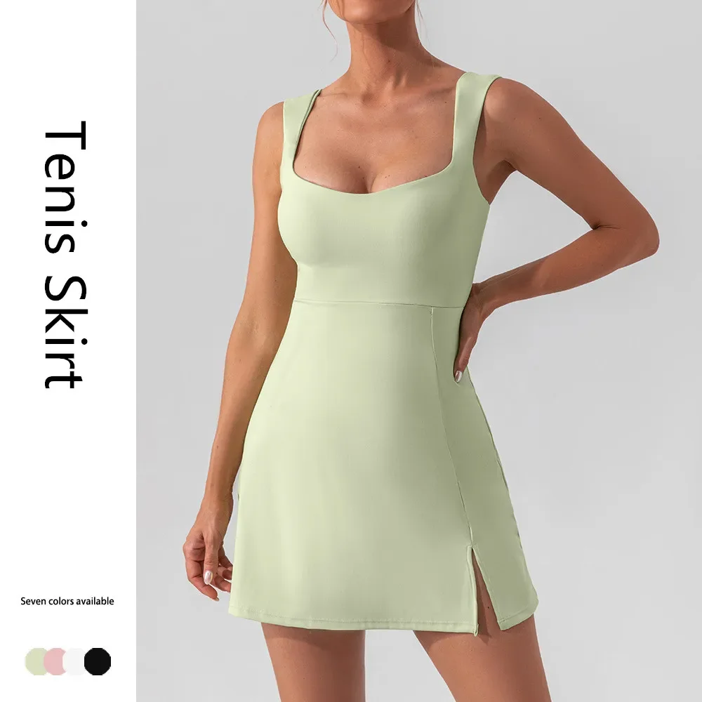 Tennis Skirt Women Golf Skirt Dress strap solid Quick Dry Soft Nylon Fitness Sleeveless Badminton Sports Dresses Gym Sportswear women dress,sports clothing