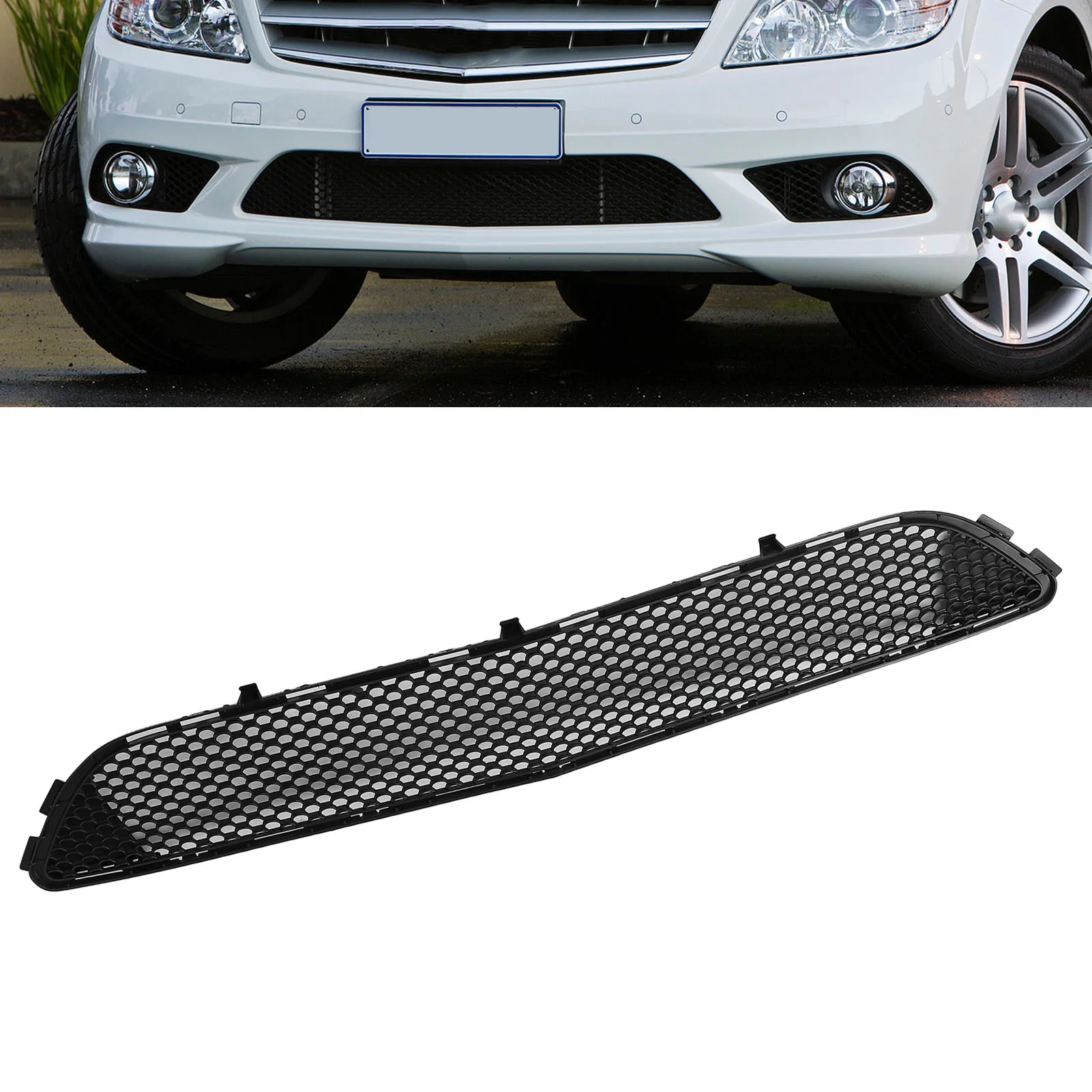 Car Exterior Accessories Car Grill Mesh Grille Braces Front Bumper Lower Grille 2048850153 High Strength Protective Sturdy Center Mesh Grill for C‑Class W204 Amg Line 2008 To 2011