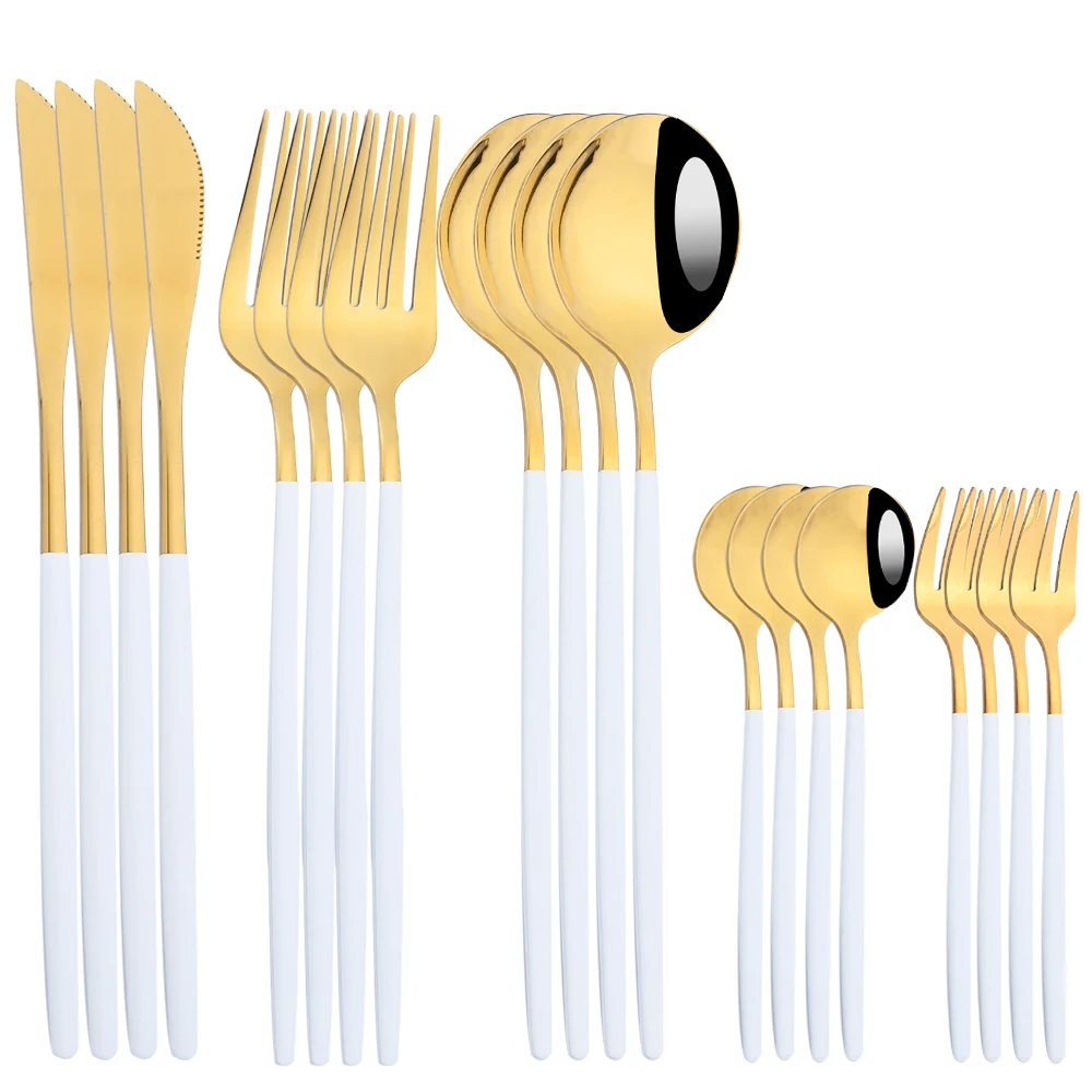 

Cutlery Set White Gold Stainless Steel Cutlery Set 16 Piece for Kitchen Spoon Fork Knife Tableware Sets Complete Dinnerware Set