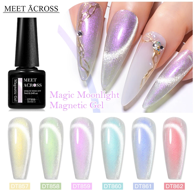 MEET ACROSS 8Pcs/Set Aurora Moonligh Cat Magnetic Gel Nail Polish With Box And Magnetic Stick Nail Art Varnish Manicure Set 2