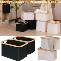 Laundry Storage Basket, Rectangle Closet Storage With Bamboo Handles, Collapsible Storage Bins for Toys Pillows Blankets Clothes 1