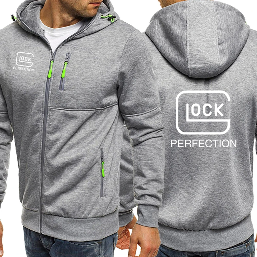 2023 Spring Autumn Glock Perfection Shooting Print High Quality Cotton Zip Hoodie Fashion Long Sleeve Cardigan Solid Color Coats