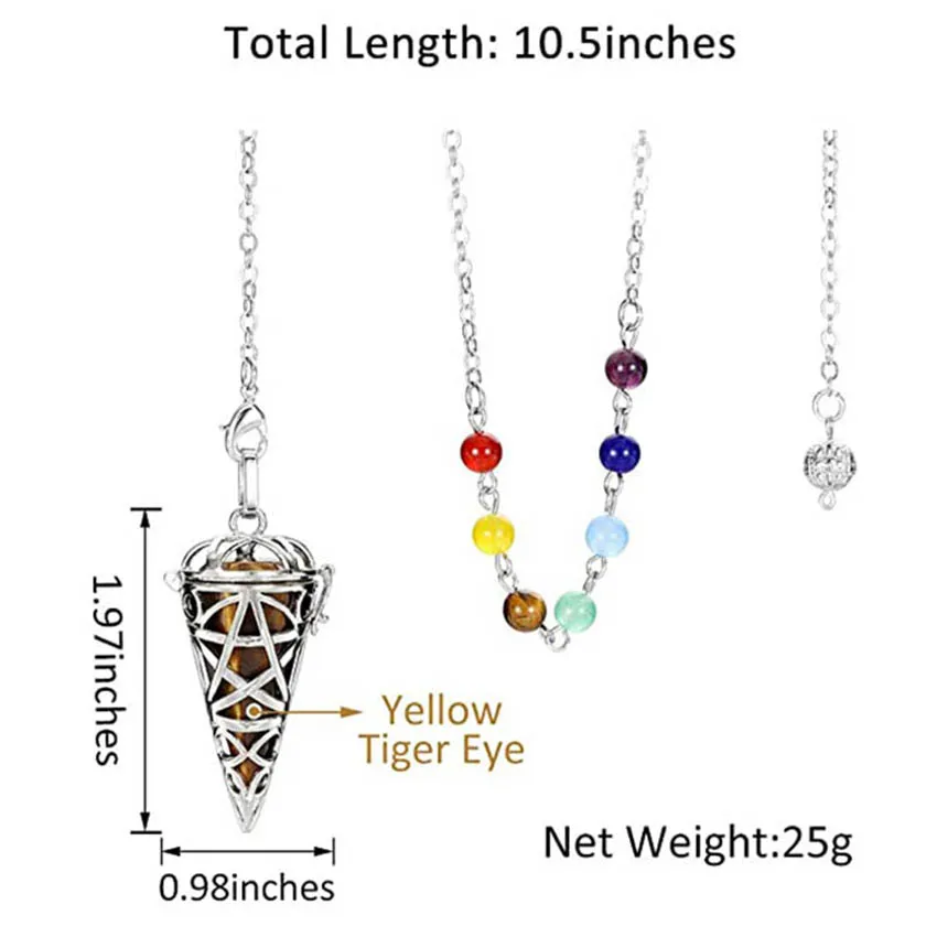 7 Chakra Reiki Healing Natural Tiger Eye Stone Dowsing Pendulum for Divination Wicca Balancing Stone Pointed Locket Pendulums