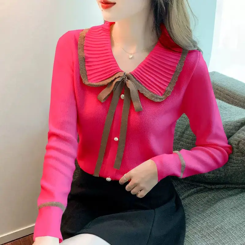 

Women's Sweater Pullover Female Autumn Coat New Fashion Doll Collar Long Sleeve Knit Jumper Bottoming Shirt G477