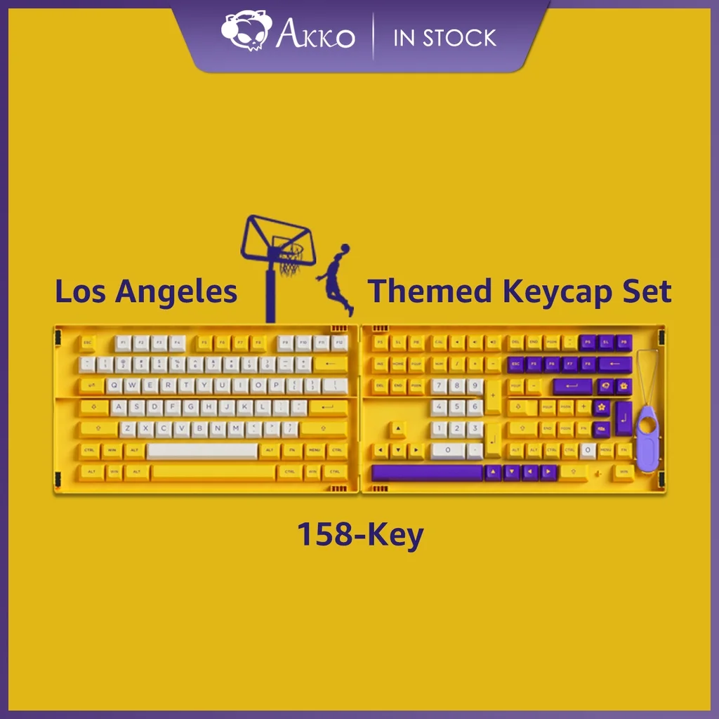 Akko Los Angeles Keycap Temático Conjunto 158-key Asa Perfil Completo Keycaps Pbt Double-shot para Teclados Mecânicos com Caixa de Coleção