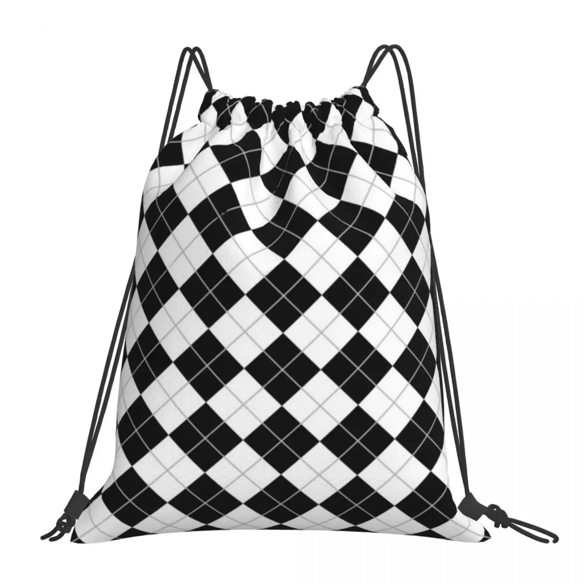 

Ретро черно-белые рюкзаки с узором 70-х годов с рисунком ромбиками, повседневные Портативные Сумки на шнурке, спортивная сумка с карманами, сумки для книг