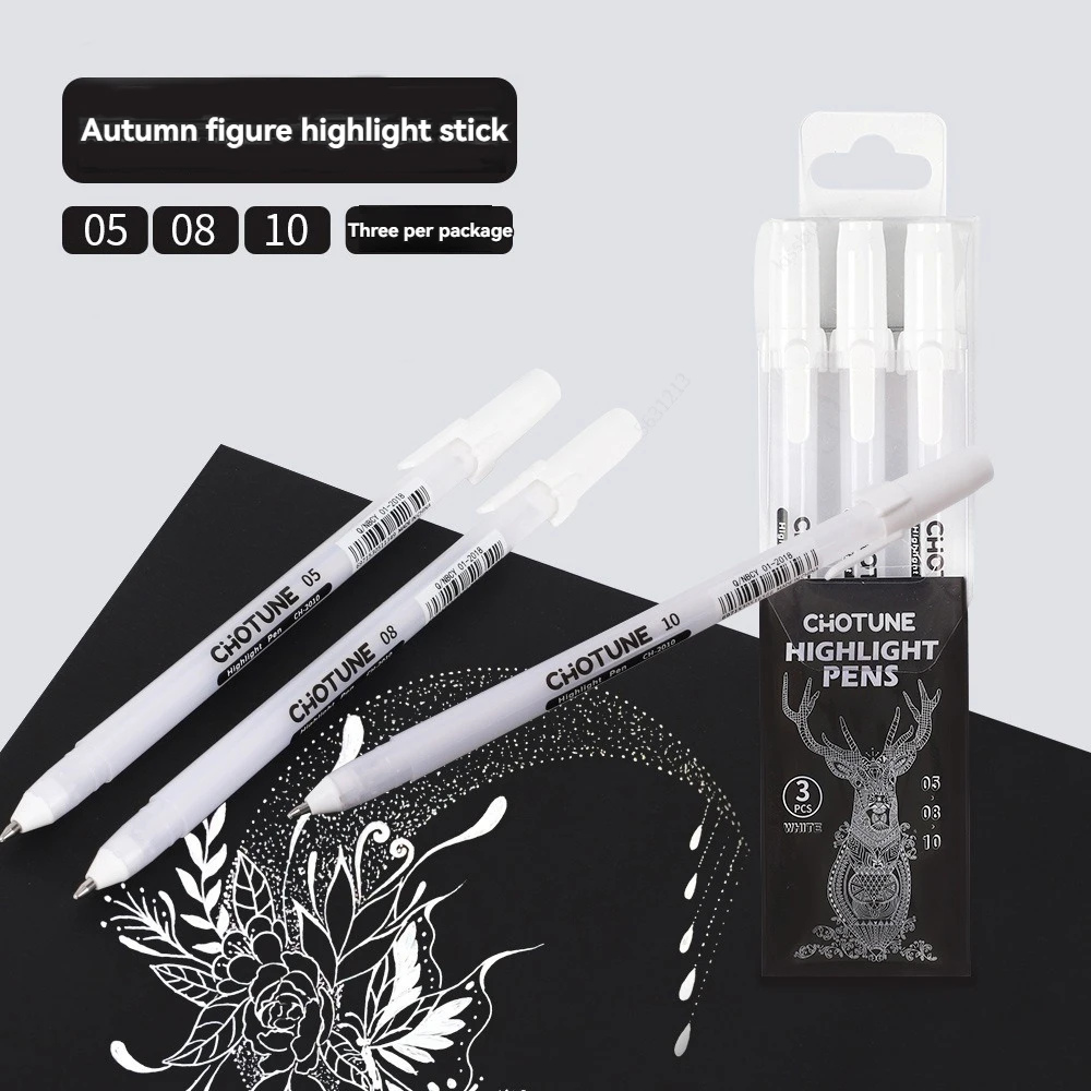 Classic White Ink Gel Pens for Journaling, Art, and Drawing - Assorted Tip Sizes - 3 Pack