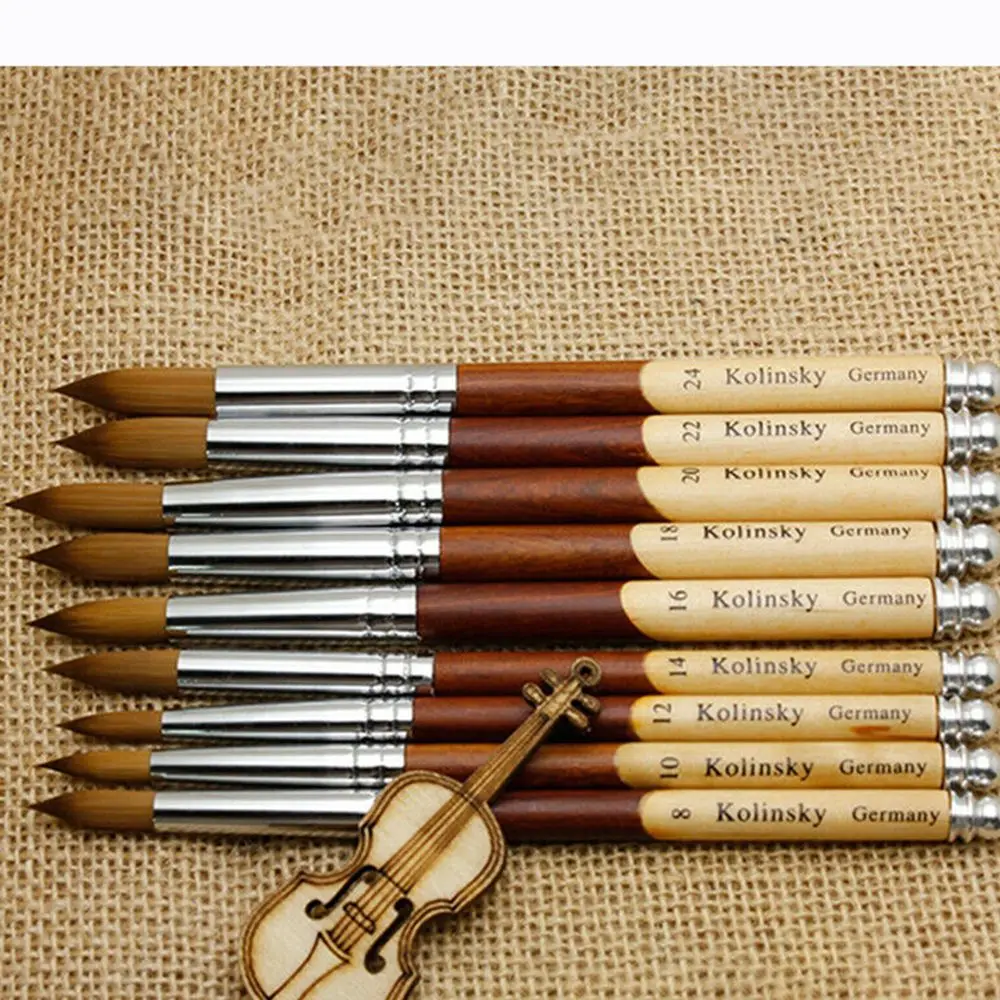 Fashion Hot Kolinsky Acrylic Nail Brush Oval Crimped Shaped Wood Handle Manicure Powder Bursh UV Gel Nail Polish Art Brush Tool 2