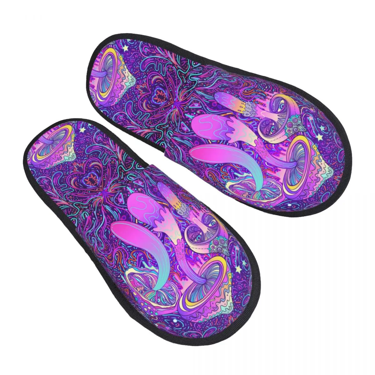 

Psychedelic Magic Mushrooms House Slippers Cozy Warm Memory Foam Fluffy Slipper Custom Print Women Indoor Outdoor Shoes